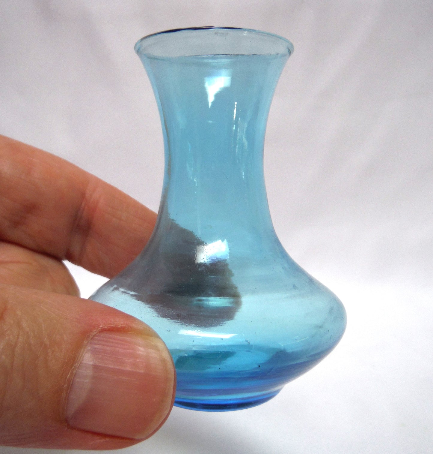 Vintage Hand-Blown Miniature Clear-Blue Vase by DLJ FLORAL LINE of Taiwan