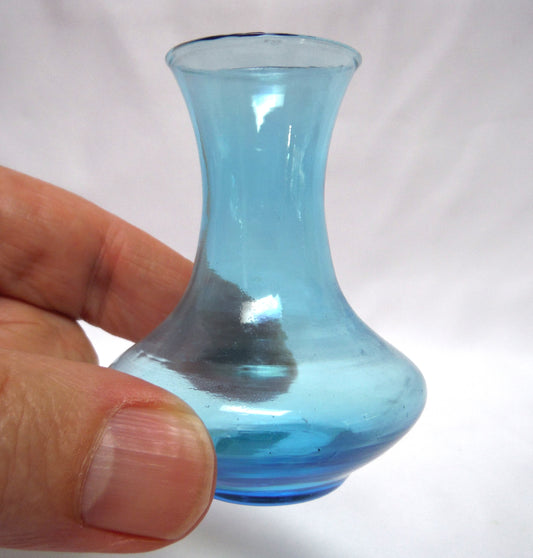 Vintage Hand-Blown Miniature Clear-Blue Vase by DLJ FLORAL LINE of Taiwan
