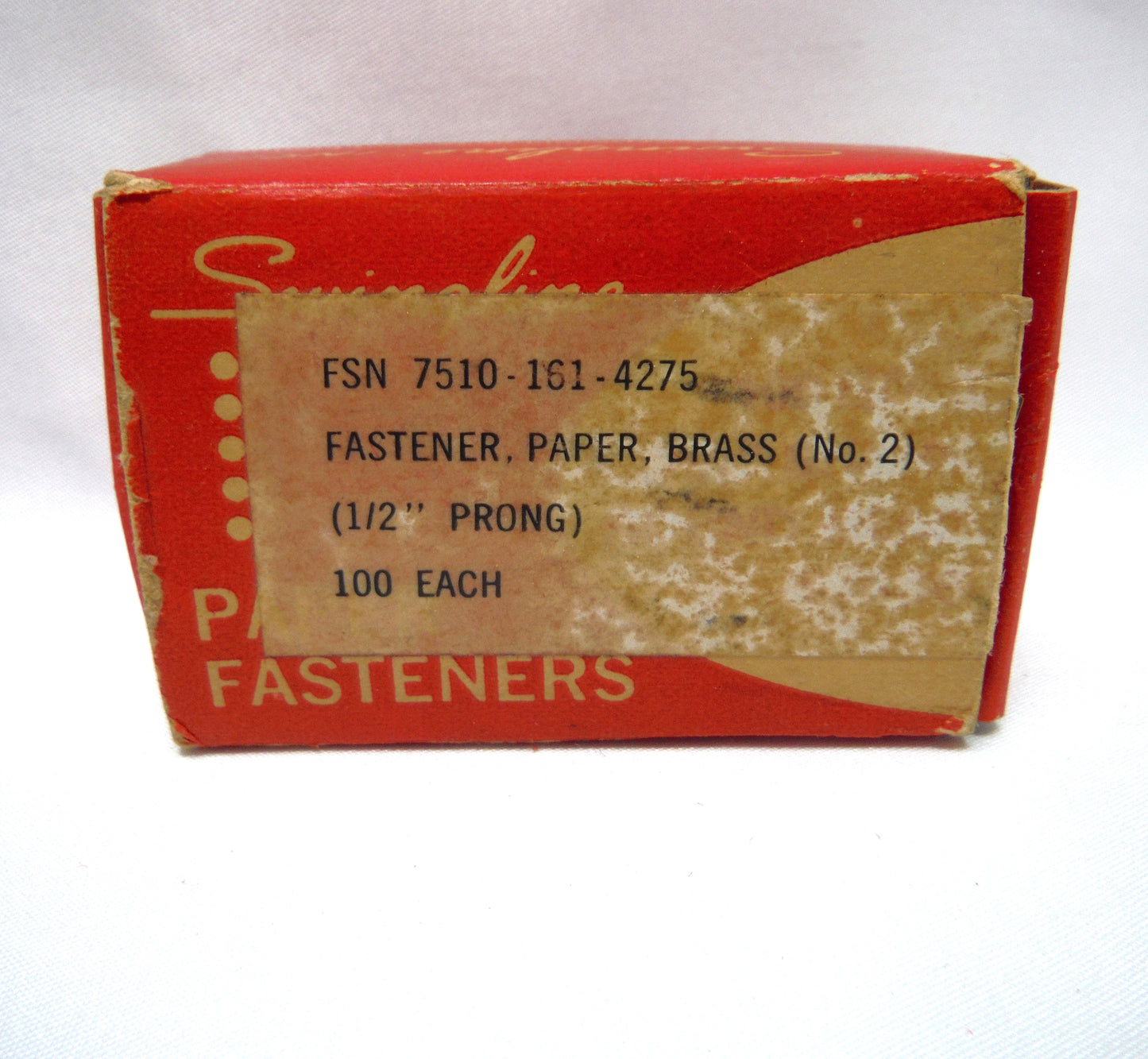 FASTENERS, Paper Brass (No. 2, with 1/2 inch prong) Vintage Box including original contents from Swingline Paper Fasteners USA!
