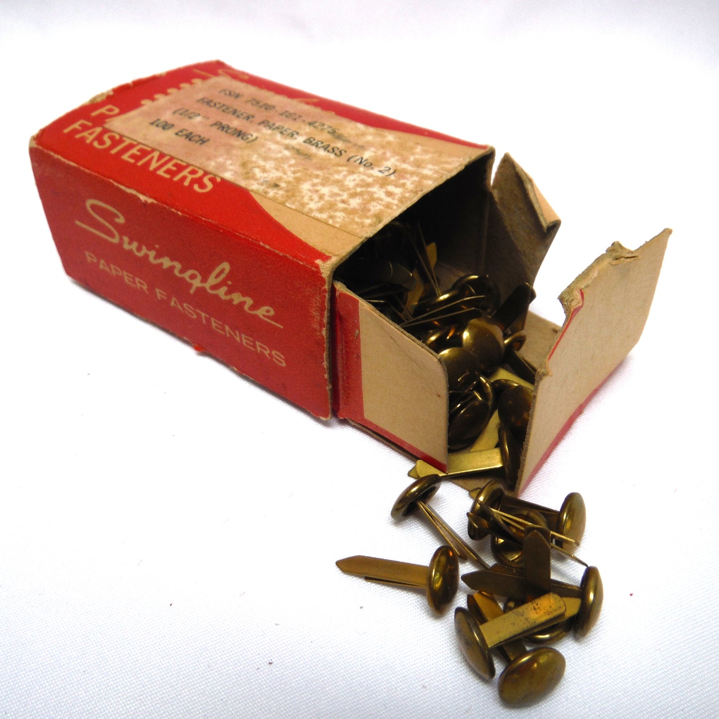 FASTENERS, Paper Brass (No. 2, with 1/2 inch prong) Vintage Box including original contents from Swingline Paper Fasteners USA!