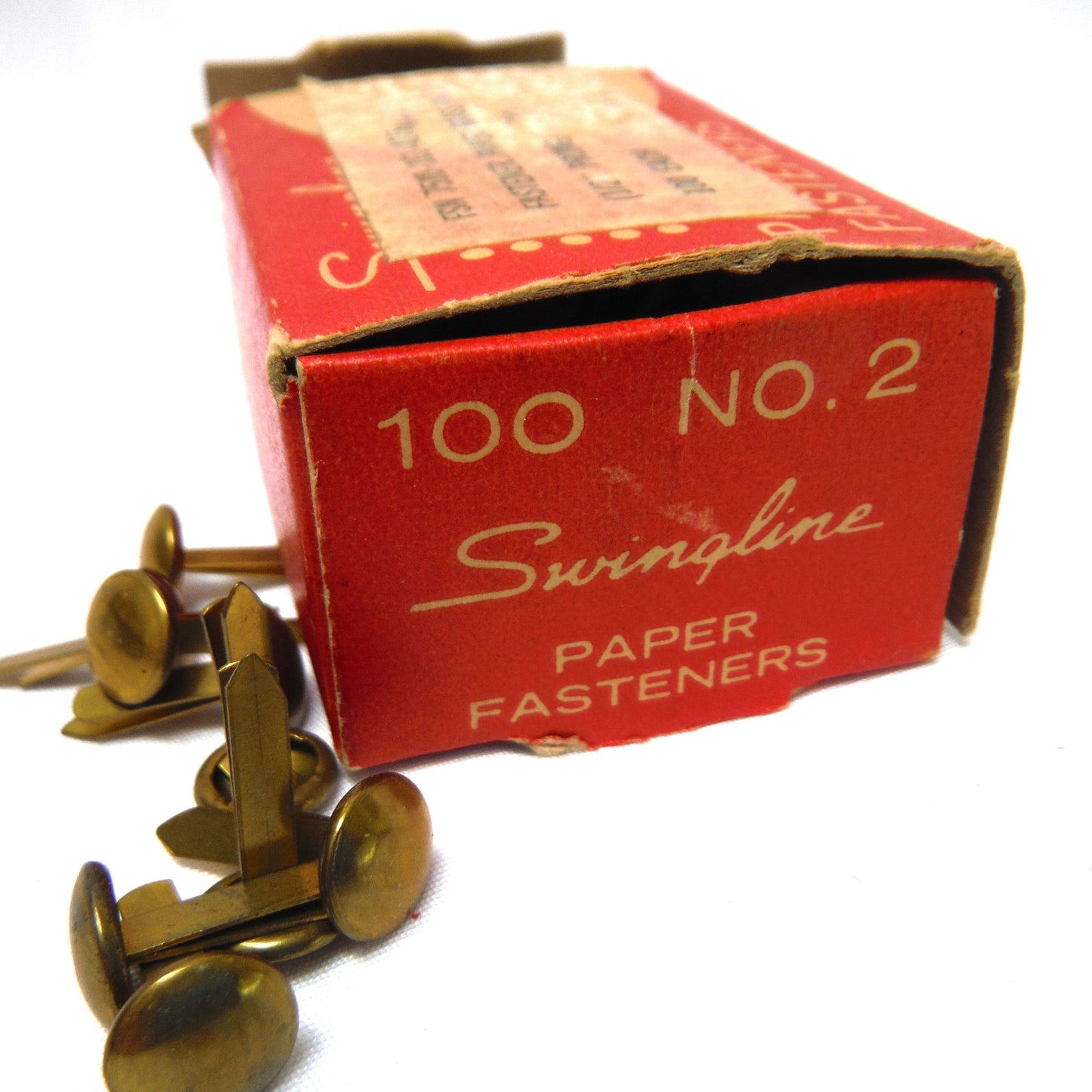FASTENERS, Paper Brass (No. 2, with 1/2 inch prong) Vintage Box including original contents from Swingline Paper Fasteners USA!