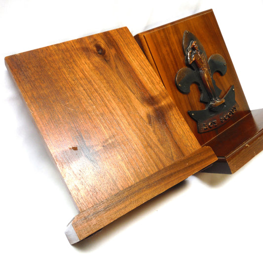 BOY SCOUTS Pair of Mid-Century Wood Bookends with Copper Cast 'Take The Salute' Boy Scout Logo