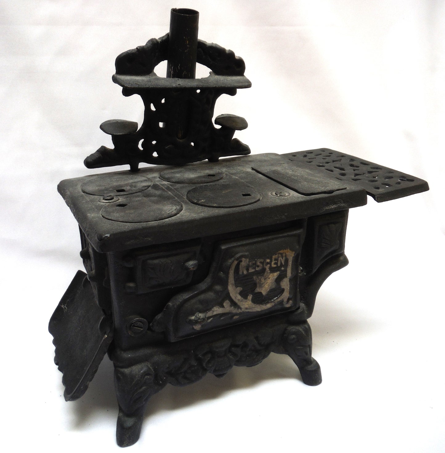 Antique CRESCENT BRAND Black Cast Iron Salesmans Miniature Stove, Beautiful Condition 1900's