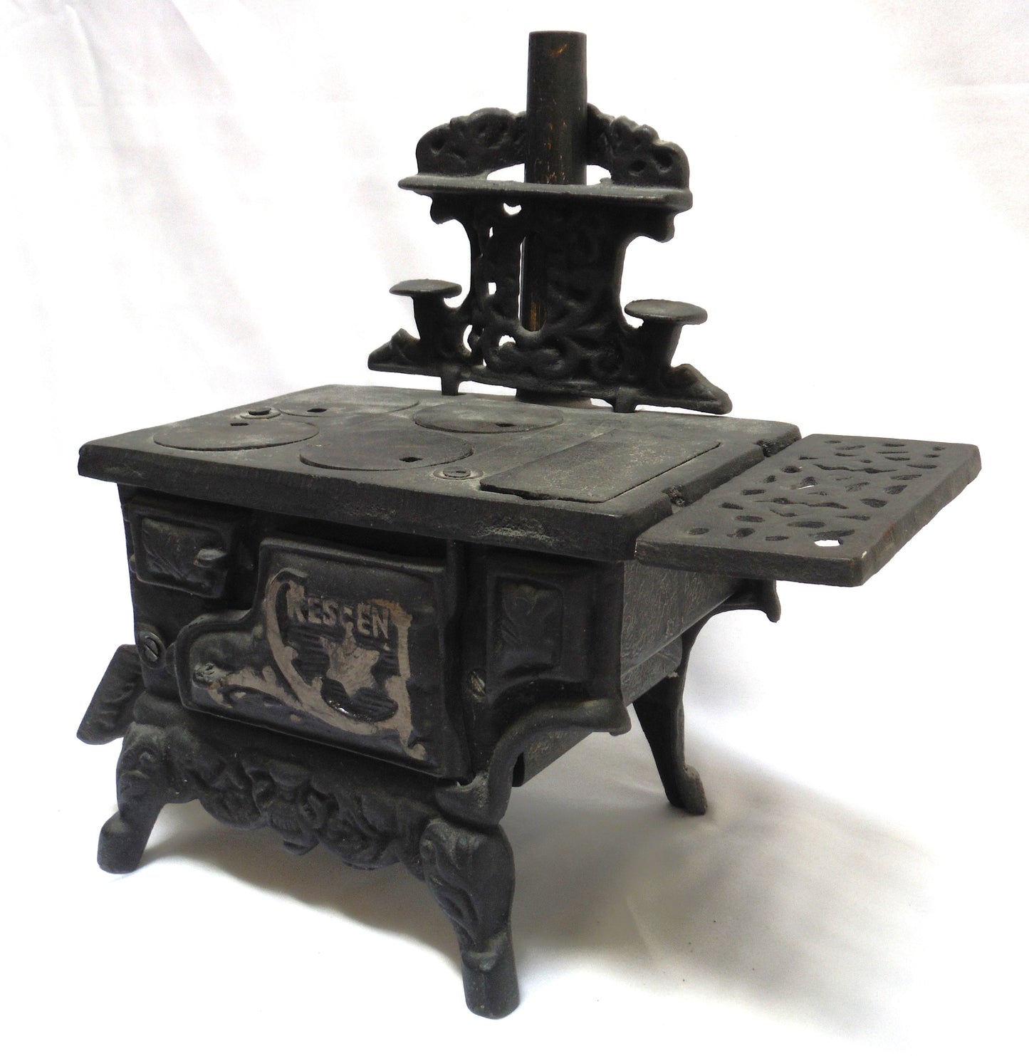 Antique CRESCENT BRAND Black Cast Iron Salesmans Miniature Stove, Beautiful Condition 1900's