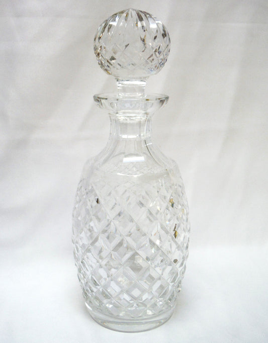 HEAVY CUT GLASS CRYSTAL WHISKEY DECANTER With Glass Stopper, Mid Century 'Pineapple' Design