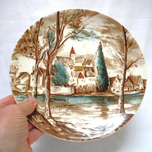 Antique Large Decorative 10 Inch Plate by The Johnson Brothers of England: "DREAM TOWN"