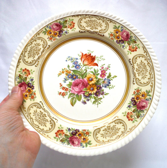 Flower-Filled Gold Trimmed Decorative Plate by The Johnson Brothers of England: "OLD ENGLISH"