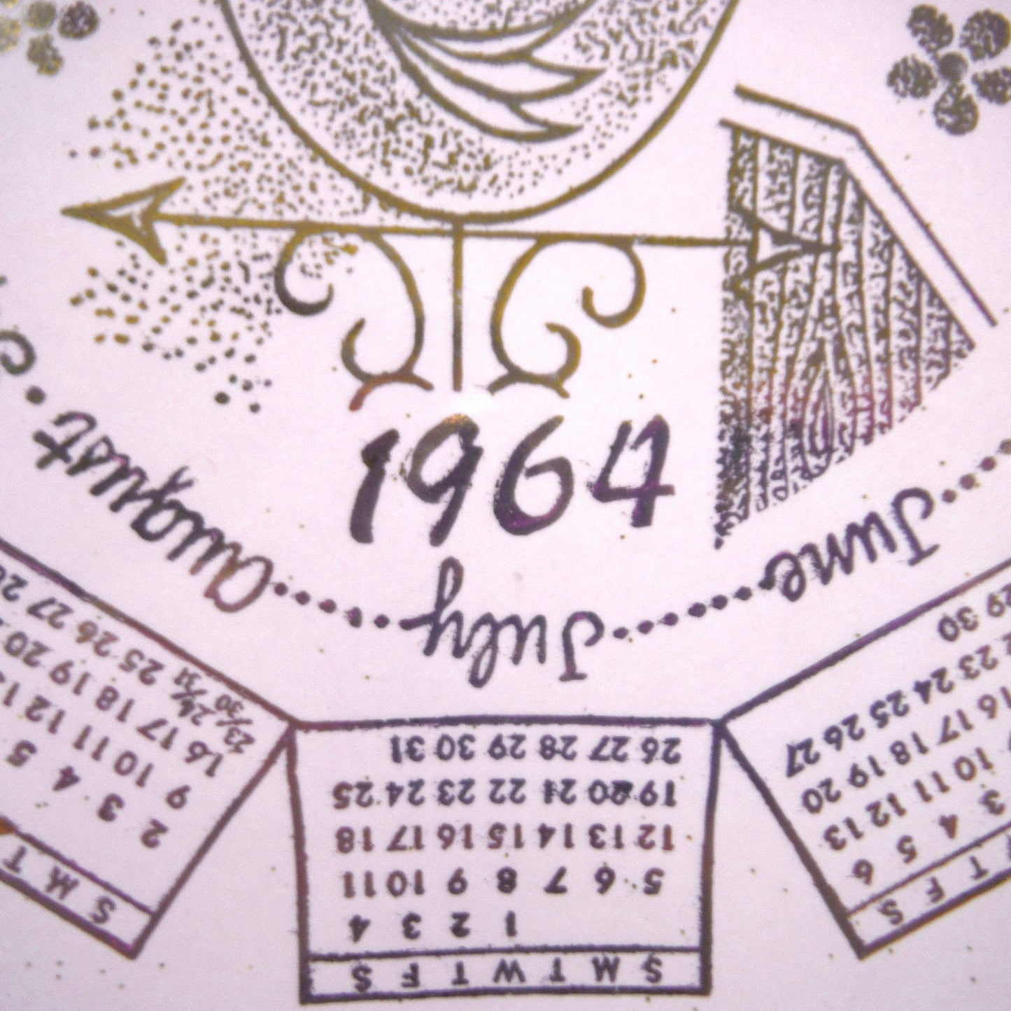 1964 Rare 'Barbie-Like' 10 inch Pink Taylor-Smith-Taylor Pebbleford Calendar Plate from Harburgers Jewelers of Cleveland, Ohio