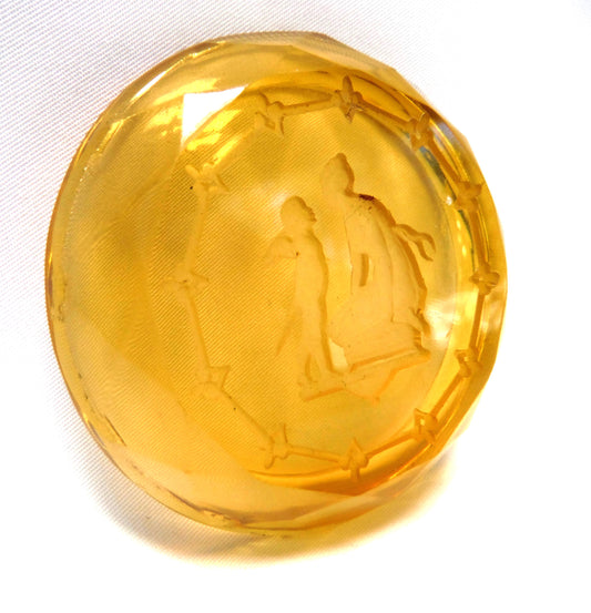 Miniature Vintage Amber Glass Trinket Tray: 'MOTHER AND ANGEL CHILD'