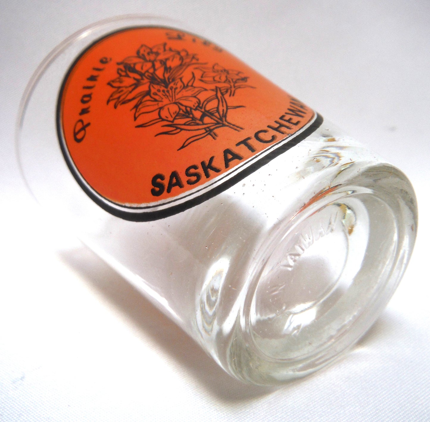 Vintage SASKATCHEWAN SHOT GLASS: 'The Praire Lily', Made in Taiwan