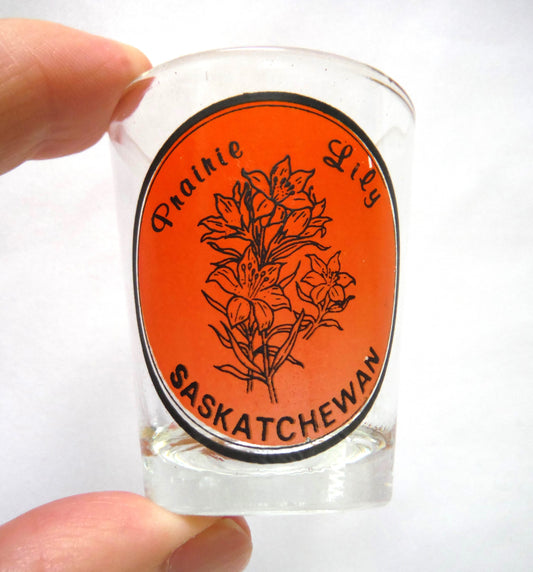 Vintage SASKATCHEWAN SHOT GLASS: 'The Praire Lily', Made in Taiwan