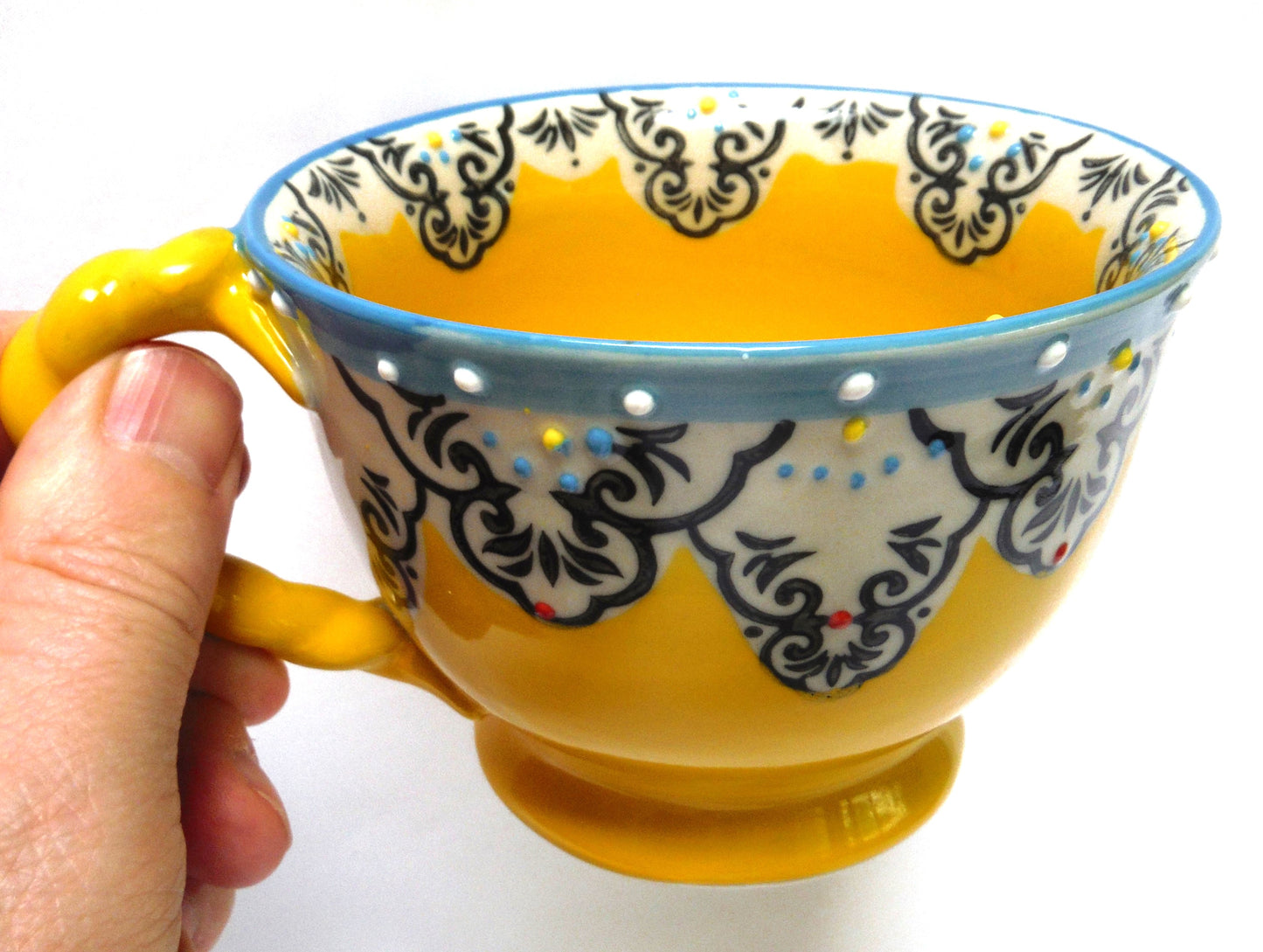 YOKOHAMA STUDIO YELLOW 3D MUG, Hand Decorated, Painted, and Made in Japan.