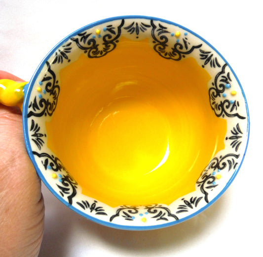 YOKOHAMA STUDIO YELLOW 3D MUG, Hand Decorated, Painted, and Made in Japan.