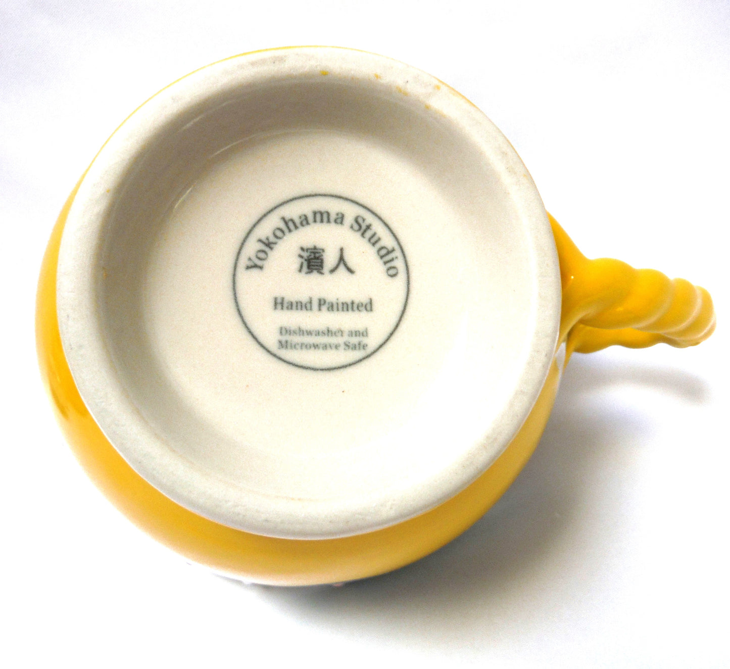 YOKOHAMA STUDIO YELLOW 3D MUG, Hand Decorated, Painted, and Made in Japan.