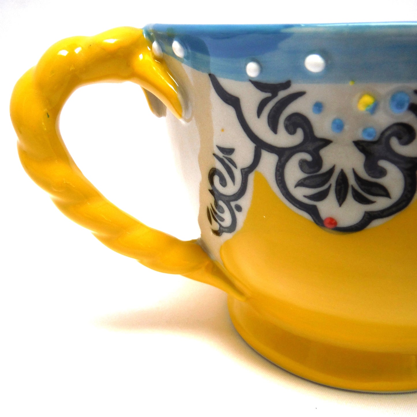 YOKOHAMA STUDIO YELLOW 3D MUG, Hand Decorated, Painted, and Made in Japan.