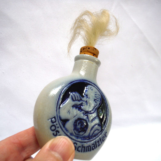 Pöschl-Schmalzler Crock-Pot Style German Tobacciana Snuff Bottle with Original Feather and Cork!