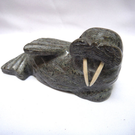 Hand Carved Marble Figurine, in Original Box with White Lining and Ribbon, by Jon Fathom of Juneau, Alaska: THE WALRUS.