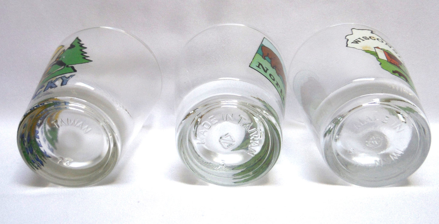 Vintage 1970's American Colour-Imprinted Liquor Shot Glasses: KENTUCKY, NORTH DAKOTA, or WISCONSIN (Individually Priced)