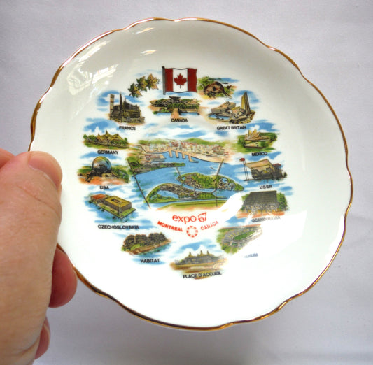 EXPO 1967: Vintage Cup and Saucer Set Displaying Pavillions of Various Countries, by Royal Darwood, England