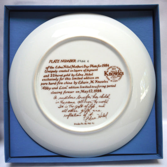 The 1984 Mother's Day Collectors Plate by EDNA HIBEL and KNOWLES FINE CHINA: 'Abby and Lisa'
