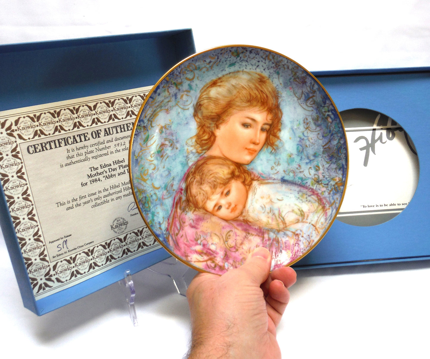 The 1984 Mother's Day Collectors Plate by EDNA HIBEL and KNOWLES FINE CHINA: 'Abby and Lisa'