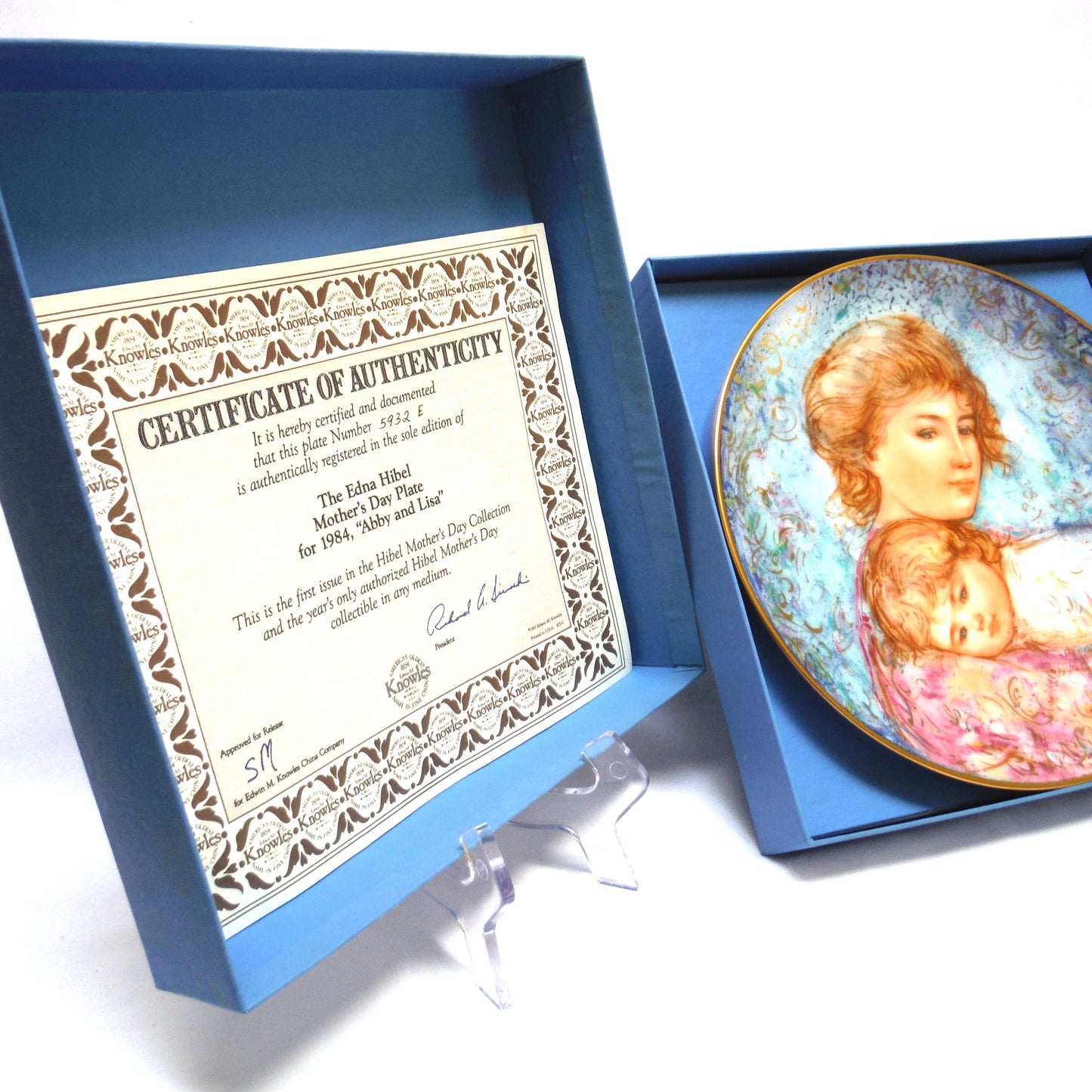The 1984 Mother's Day Collectors Plate by EDNA HIBEL and KNOWLES FINE CHINA: 'Abby and Lisa'