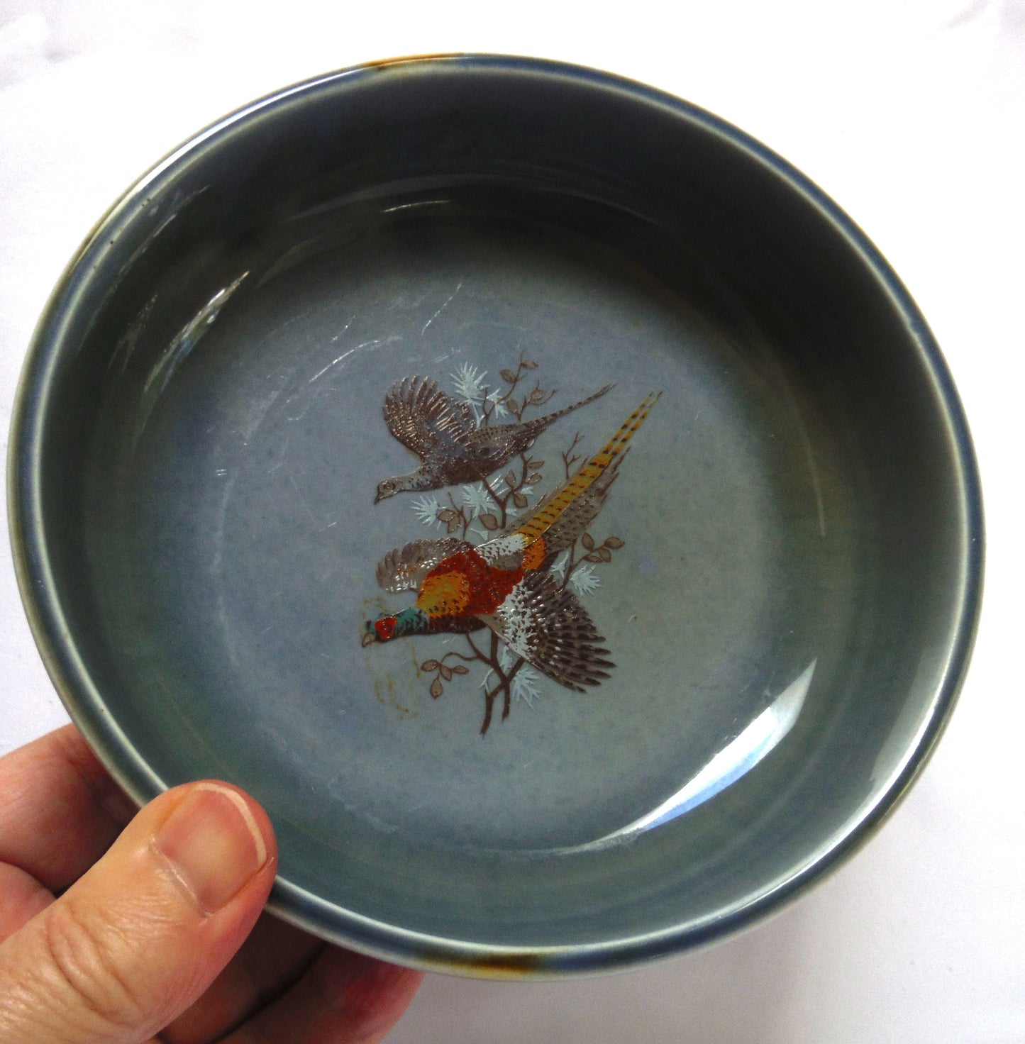 Large Vintage IRISH WADE Trinket or Serving Bowl: 'TWO PHEASANTS ON A BUSH'