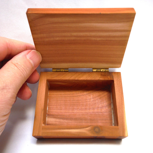 Mid-Century Small Cedar Hinged-Lid Box with Art Image: 'MOTHER and BABY ORCA'