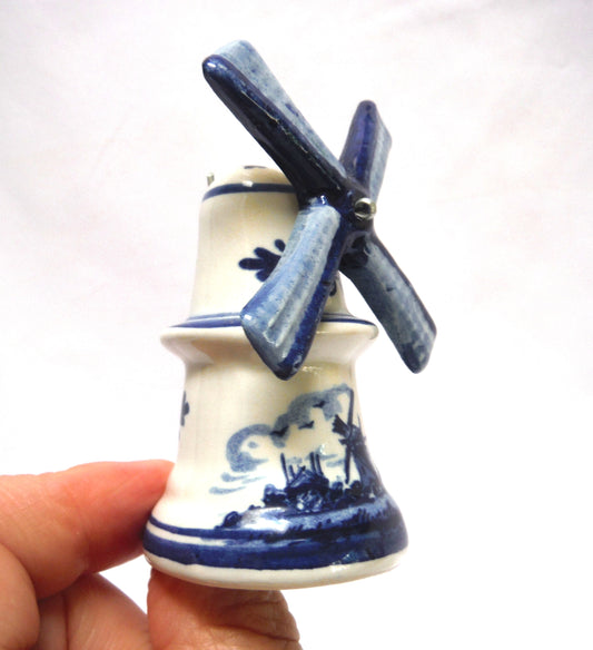 Vintage Hand Painted Delfts Blue Bell Style Windmill: TRADITIONAL DUTCH WINDMILL with spinning sails!