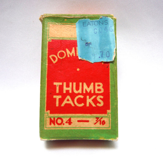 Mid-Century Vintage Office Supply: #4 DOMINION 7/16 inch THUMB TACKS, Made in Canada