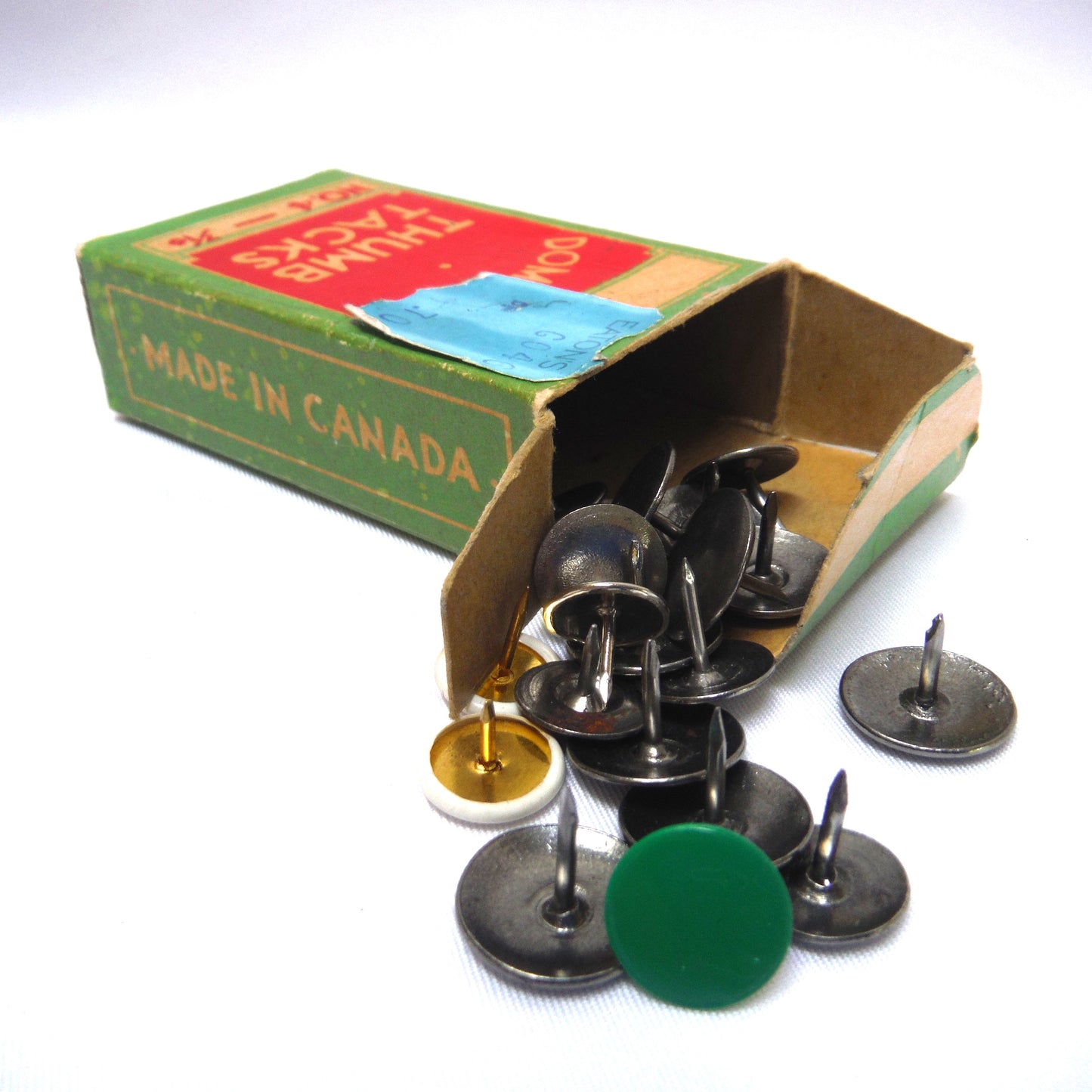 Mid-Century Vintage Office Supply: #4 DOMINION 7/16 inch THUMB TACKS, Made in Canada