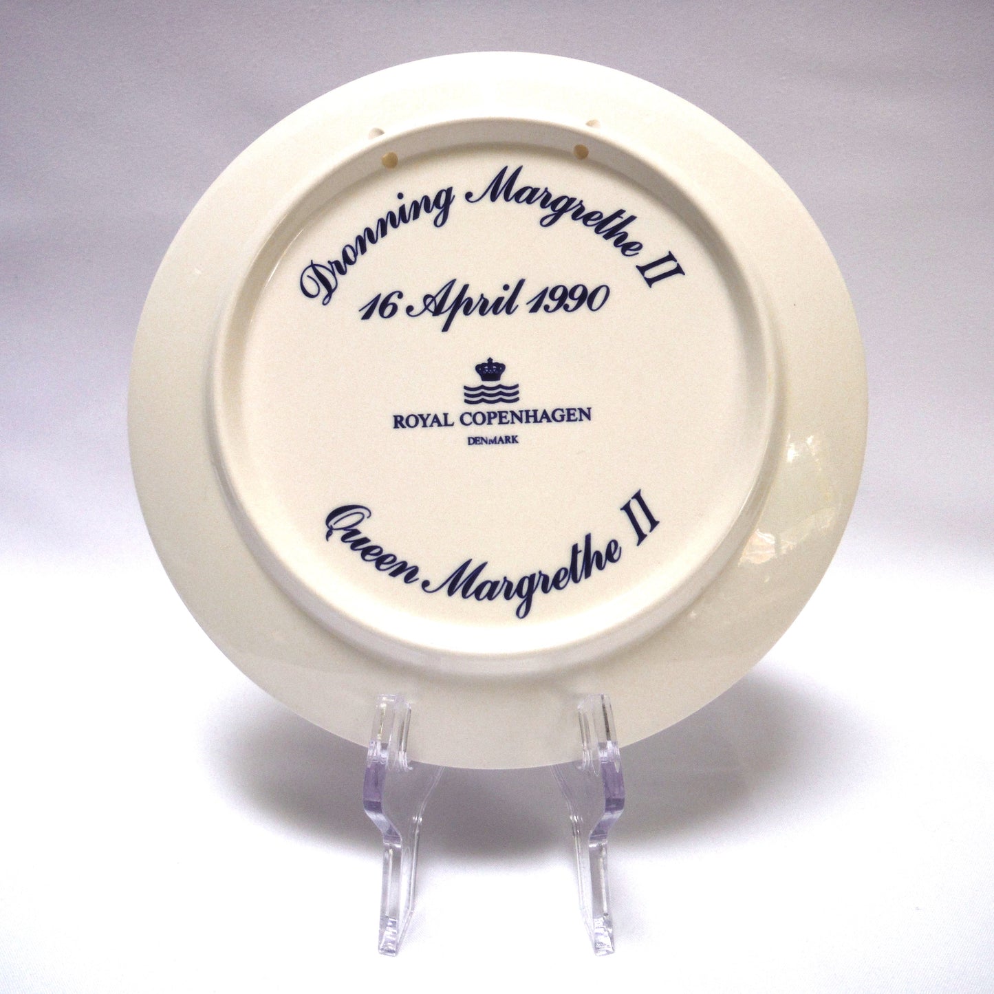 1990 QUEEN MARGRETHE II 50th BIRTHDAY PLATE, Royal Copenhagen Commemorative Plate Inscription 16 April 1990