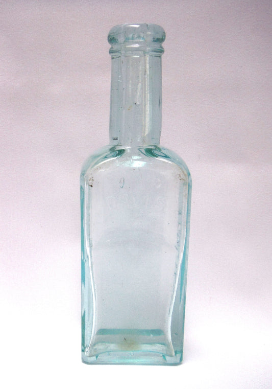 ANTIQUE DAVIS BLUE-GREEN OPIUM GLASS BOTTLE: In the 1867 Octagonal Style Embossed 'DAVIS, VEGETABLE, and PAINKILLER'