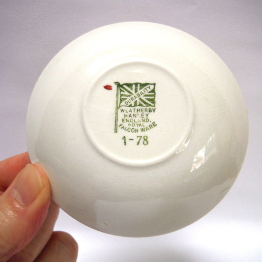 MINIATURE TRINKET BOWL: Gold-Trim Royal Falconware by Weatherby Hanley of England: 'OLD COACH HOUSE STRATFORD'