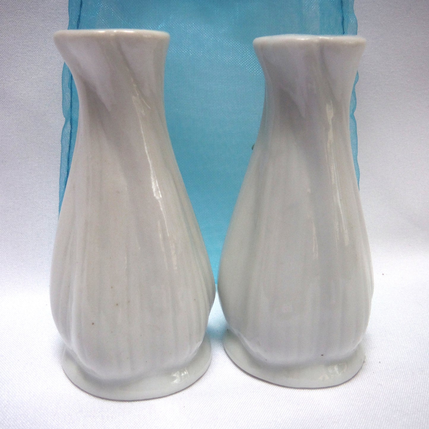 Mid-Century SALT & PEPPER SHAKERS in Gloss White Ceramic Finish with Stunning Pink 3-D Flower Bouquets