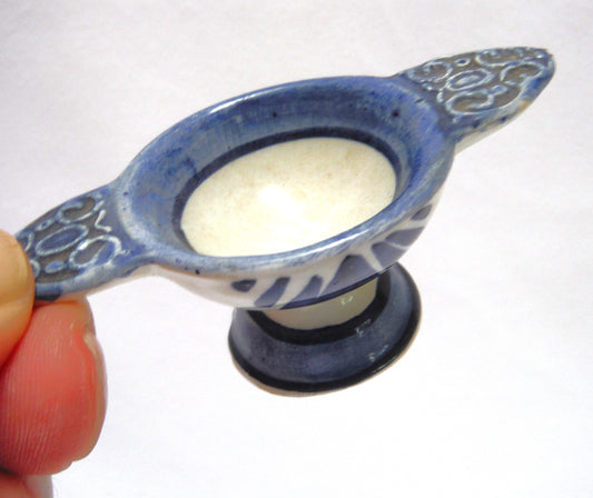 Vintage Hand Painted Delft Blue Miniature TWO-HANDLED PEDESTAL CUP
