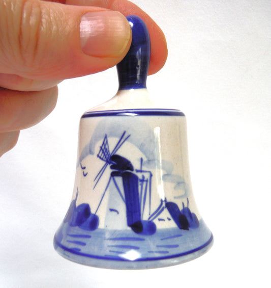 Vintage Hand Painted Delft Blue Miniature HANDBELL #74