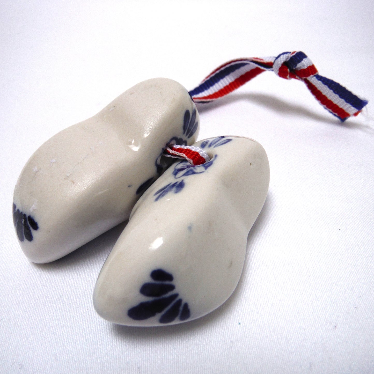 Vintage Hand Painted Delft Blue Miniature PAIR OF DUTCH SHOES ON RIBBON