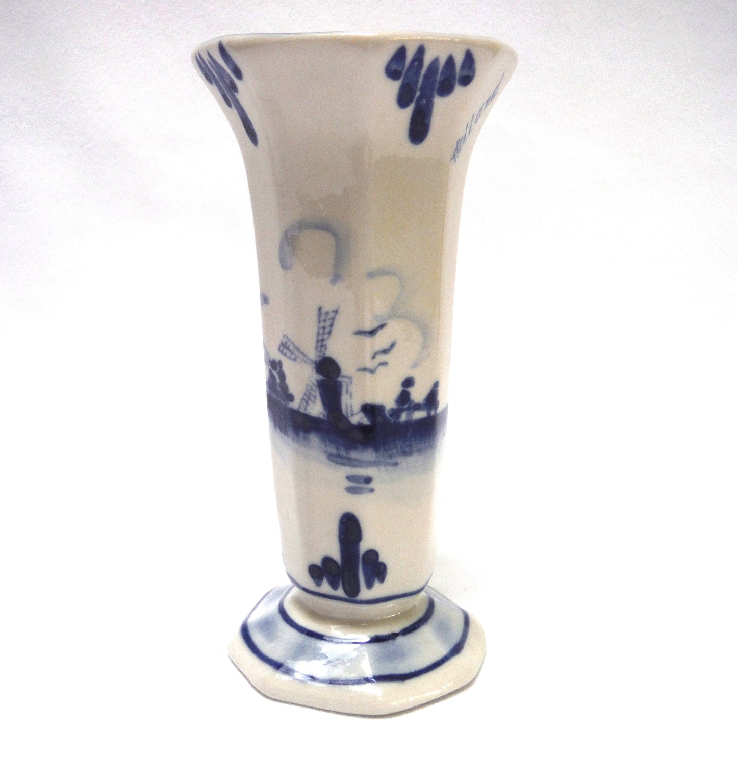 Vintage Hand Painted Delft Blue MEDIUM SIZED FLOWER VASE