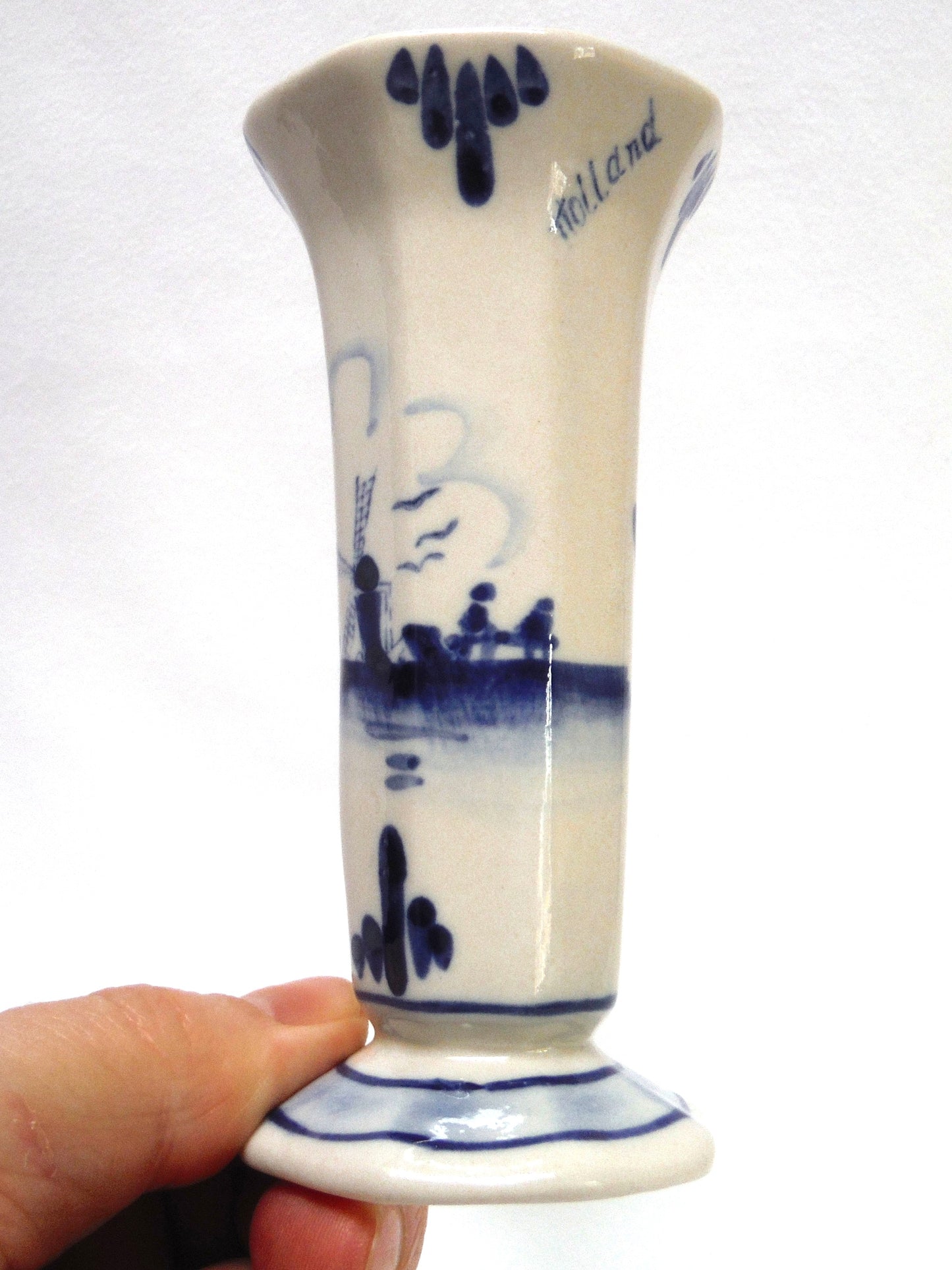Vintage Hand Painted Delft Blue MEDIUM SIZED FLOWER VASE