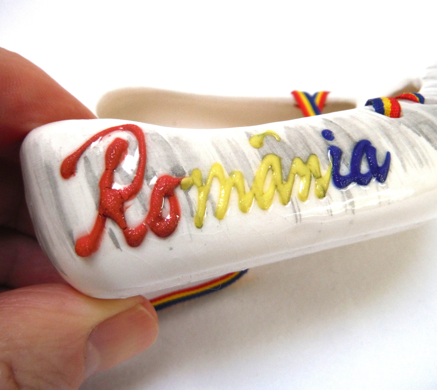 Miniature Ceramic White Ballet Slippers, Made in Romania