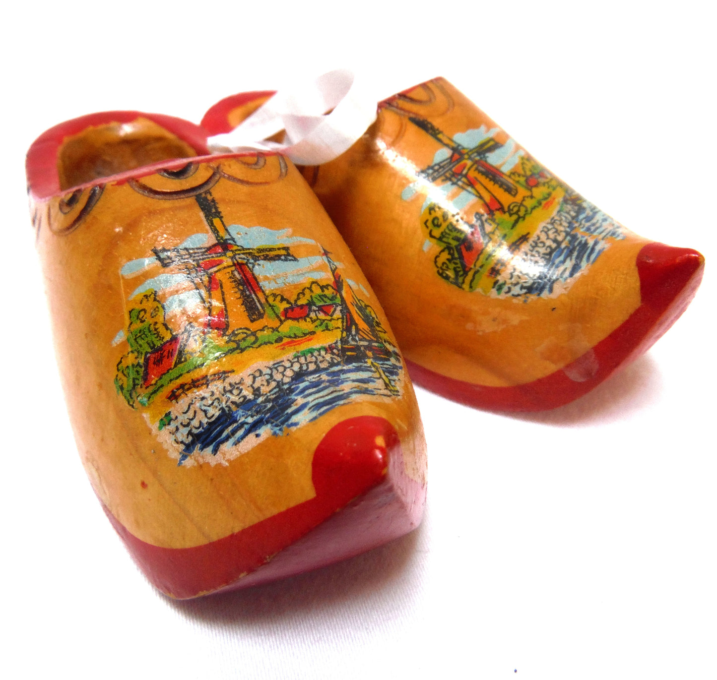 Hand Carved, Hand Painted Pair of Miniature Souvenir PAIR OF DUTCH WOODEN CLOGS