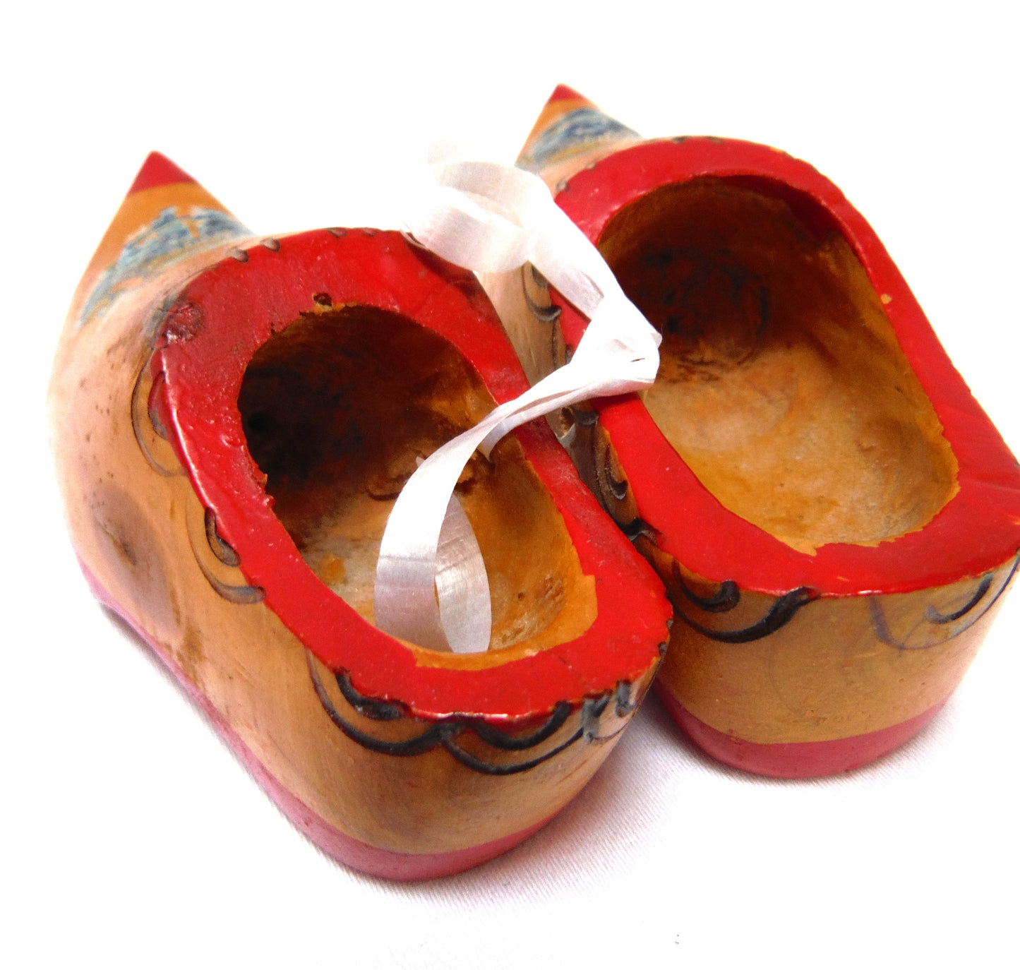 Hand Carved, Hand Painted Pair of Miniature Souvenir PAIR OF DUTCH WOODEN CLOGS
