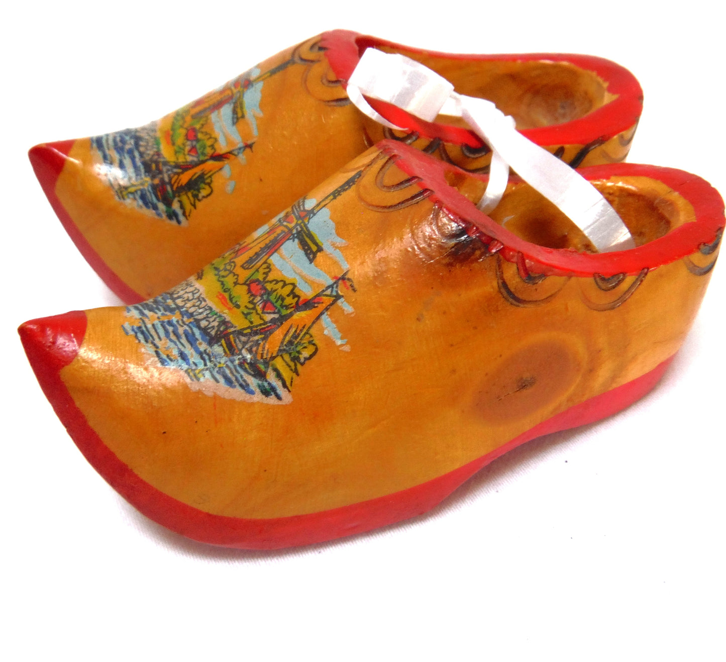 Hand Carved, Hand Painted Pair of Miniature Souvenir PAIR OF DUTCH WOODEN CLOGS