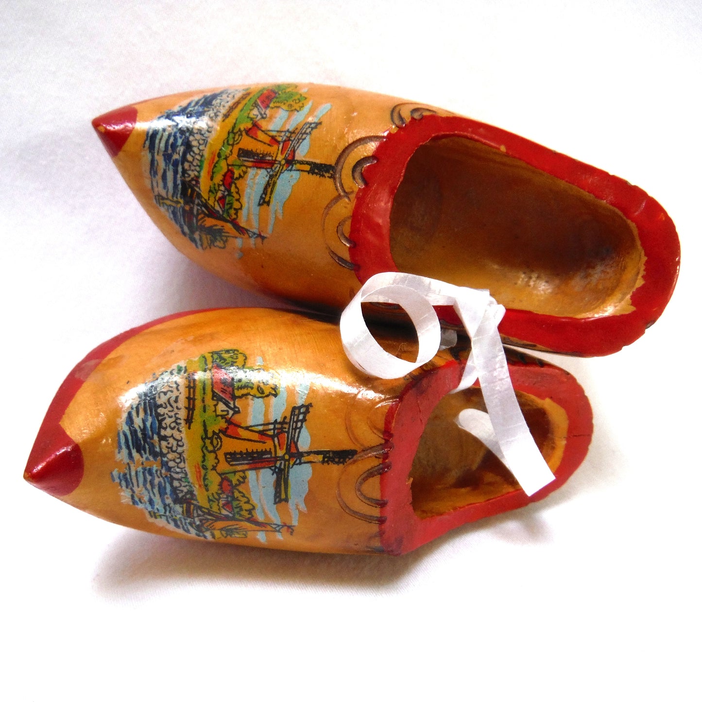Hand Carved, Hand Painted Pair of Miniature Souvenir PAIR OF DUTCH WOODEN CLOGS