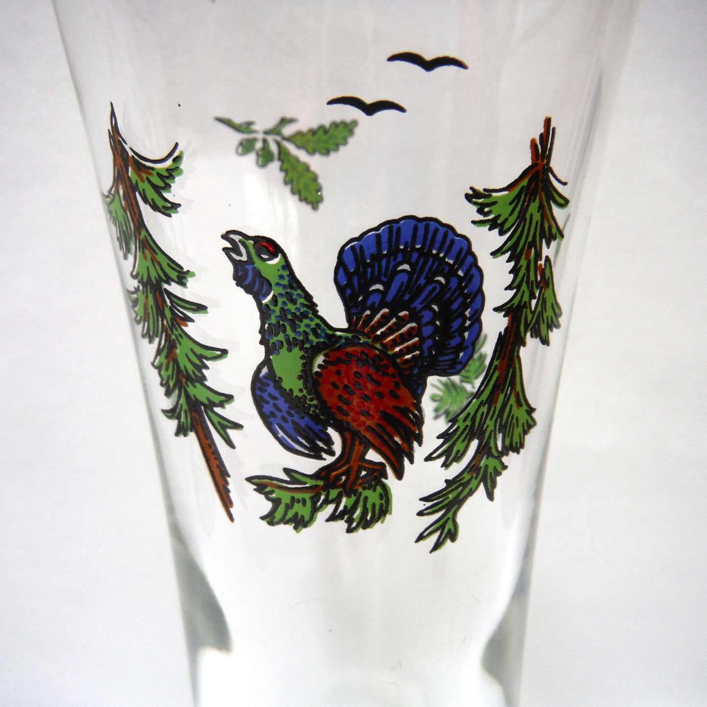 TALL VINTAGE GOLD-RIMMED PILSNER BEER GLASSES, Set of SIX with Unique Coloured Animal Figures