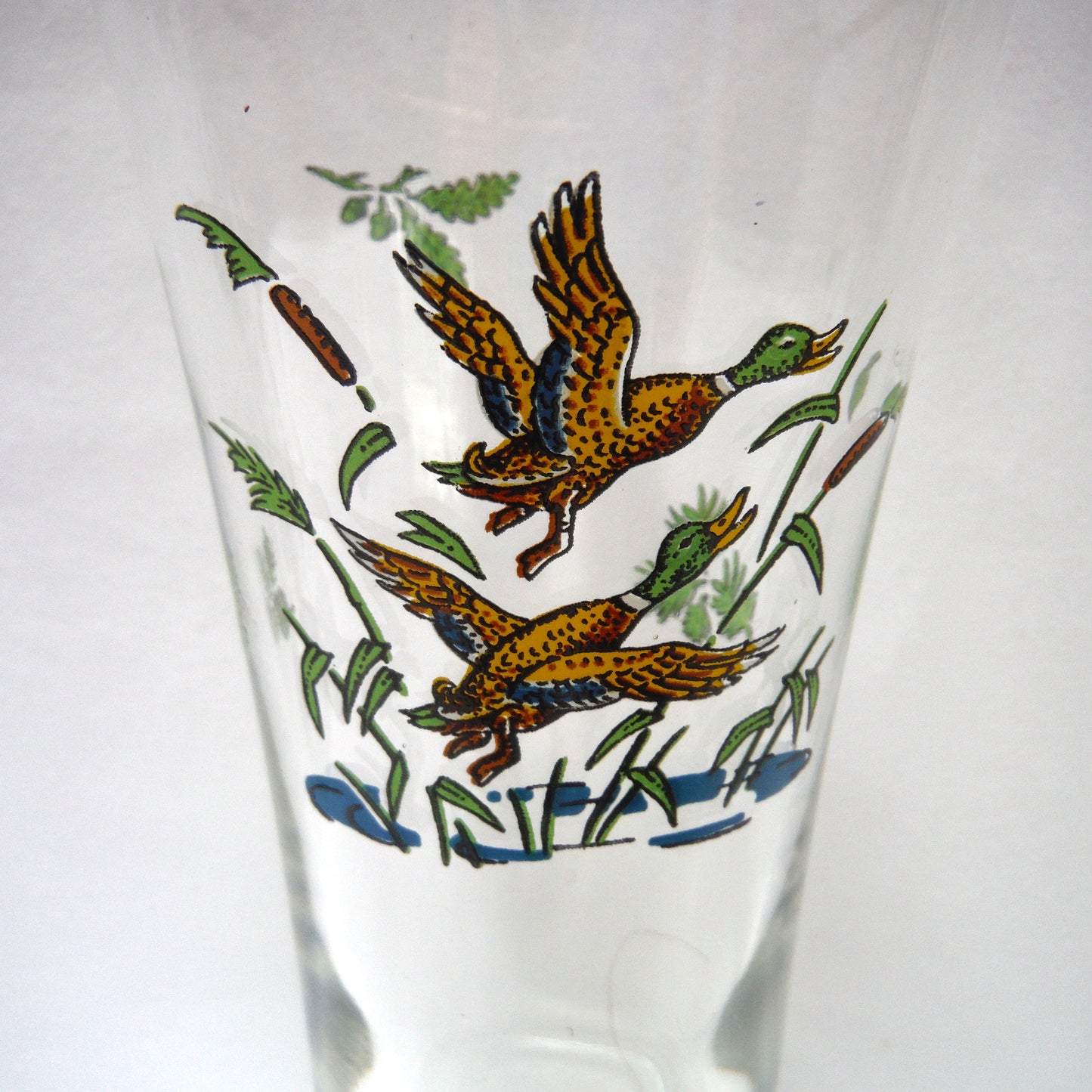 TALL VINTAGE GOLD-RIMMED PILSNER BEER GLASSES, Set of SIX with Unique Coloured Animal Figures