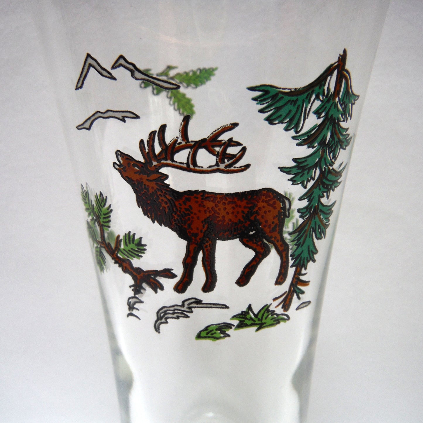 TALL VINTAGE GOLD-RIMMED PILSNER BEER GLASSES, Set of SIX with Unique Coloured Animal Figures