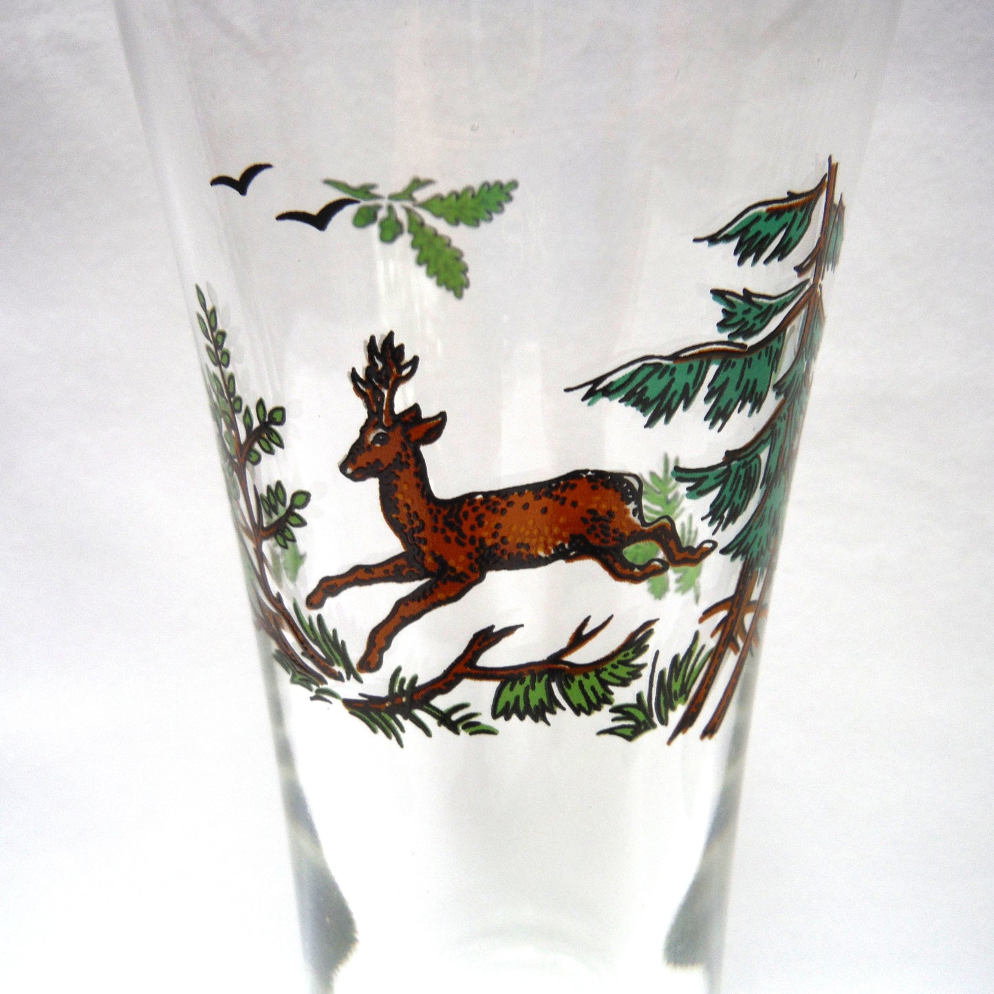 TALL VINTAGE GOLD-RIMMED PILSNER BEER GLASSES, Set of SIX with Unique Coloured Animal Figures