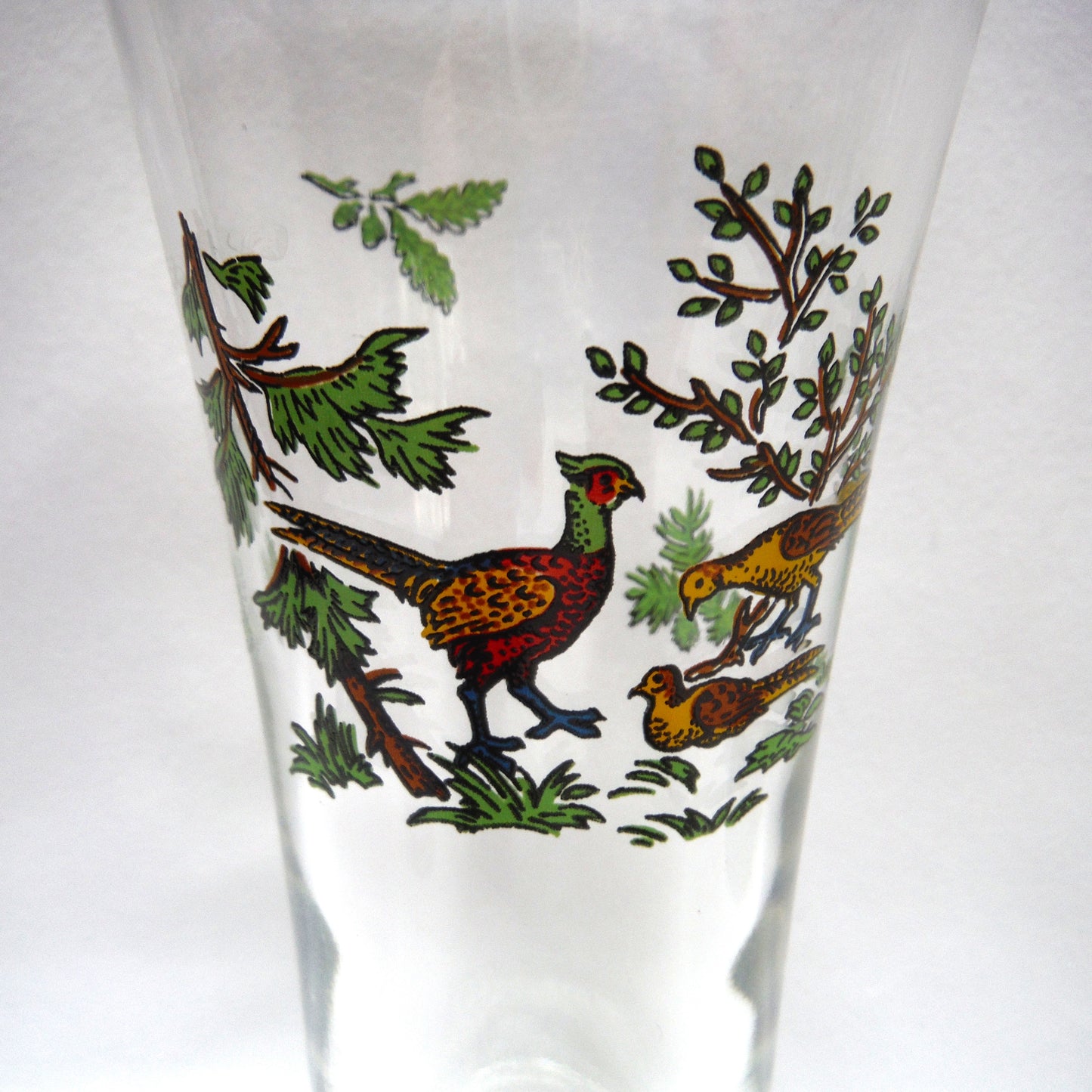 TALL VINTAGE GOLD-RIMMED PILSNER BEER GLASSES, Set of SIX with Unique Coloured Animal Figures